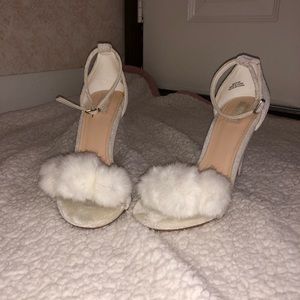 Size 9 white puff ball heels
